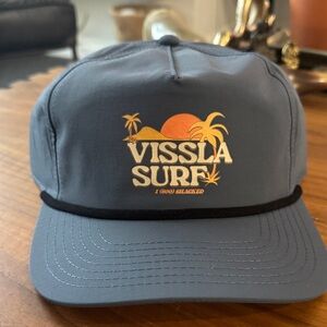VISSLA Slate Blue Trucker Hat with Orange Surf Graphic